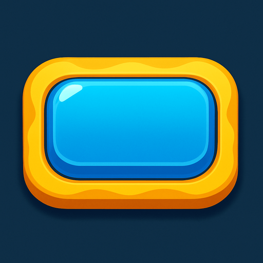 I want a button box with rounded corners and a colorful design using blue, yellow, and white colors.  
In-Game asset.  
There should be no text inside the button.