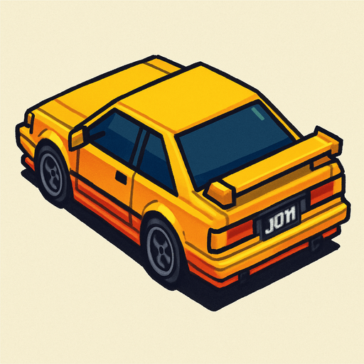 JDM car, seen from behind see from 45 degree 

Top-down, gta2, Single Game Texture. In-Game asset. 2d. Blank background. High contrast. No shadows.isometric