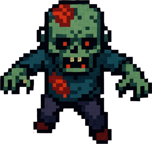 Zombie desde arriba estilo rpg, pixelart.
In-Game asset.  2d.  High contrast.  No shadows