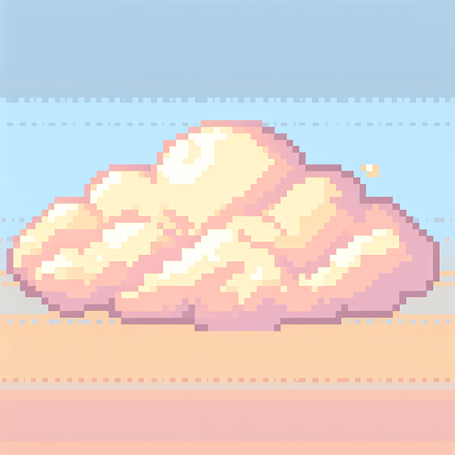 pixelart. a pale sunset cloud..
Single Game Texture. In-Game asset. 2d. Blank background. High contrast. No shadows.
