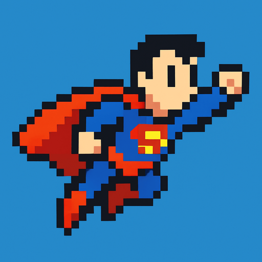 flying pixel art hero.
In-Game asset.  2d.  High contrast.  No shadows