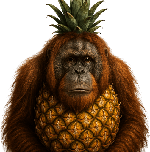 Haz a un orangután con cuerpo de piña, Ultra Realista.
In-Game asset.  2d.  High contrast.  No shadows. Ultra Realista