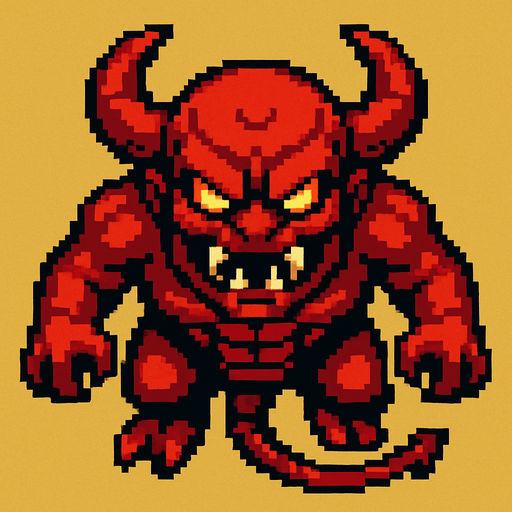 Un enemigo jefe nivel avanzado visto desde arriba, pixel cartoon..
In-Game asset.  2d.  High contrast.  No shadows