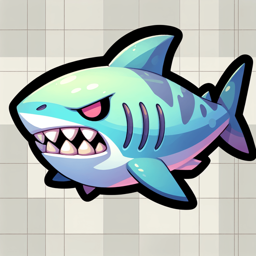 злая акула, постэльные цвета..
Single Game Texture.  In-Game asset.  2d.  Blank background.  High contrast.  No shadows