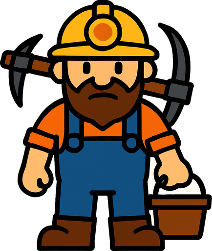 Miner character.
In-Game asset.  High contrast.  No shadows