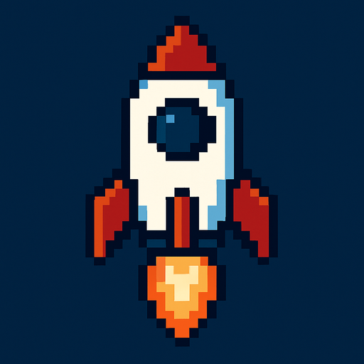 rocket pixel.
In-Game asset.  2d.  High contrast.  No shadows