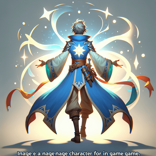 flyn mage. backview.
Single Game Texture.  In-Game asset.  2d.  Blank background.  High contrast.  No shadows