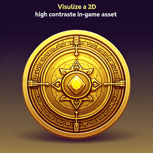 Gold coin with design in the center.
Single Game Texture.  In-Game asset.  2d.  Blank background.  High contrast.  No shadows