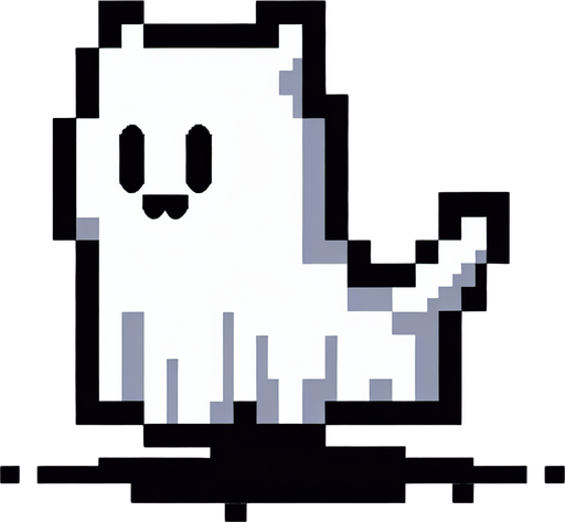 8-bit. cartoon. stray cat ghost. white. Single Game Texture. In-Game asset. 2d. Blank background. High contrast. No shadows.