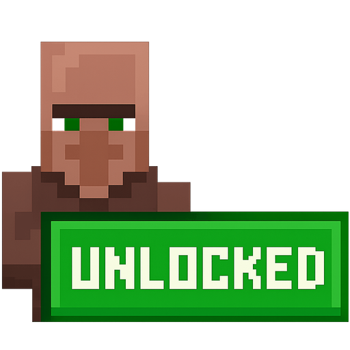 Minecraft villager unlocked button.
In-Game asset.  2d.  High contrast.  No shadows