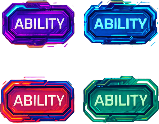 Buttons have text 'Ability'. cyberpunk. abstract. Futuer. different colors. HD colors. yellow background