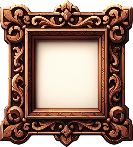 wooden photo frame.
Single Game Texture. In-Game asset. 2d. Blank background. High contrast. No shadows.
