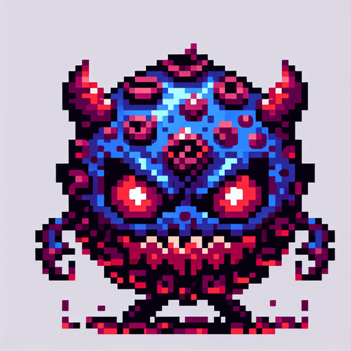 a demonic blueberry pixel style.
Single Game Texture.  In-Game asset.  2d.  Blank background.  High contrast.  No shadows