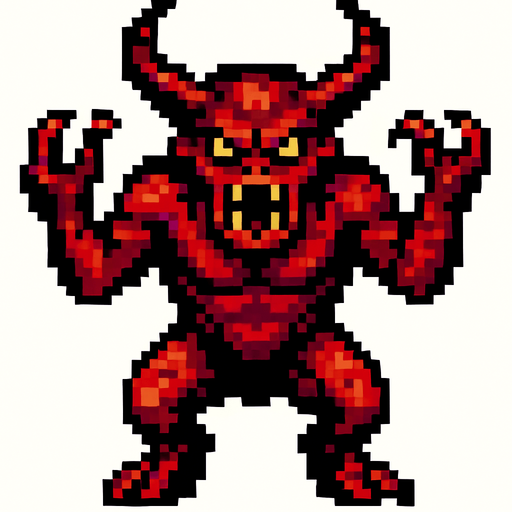hell monster piksel.
In-Game asset.  2d.  High contrast.  No shadows