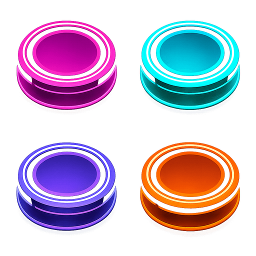 Create round buttons, that look like cyberpunk neon hockey discs.
In-Game asset.  2d.  High contrast.  No shadows