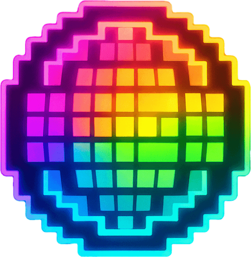 neon ışıklı pisel top.
In-Game asset.  2d.  High contrast.  No shadows