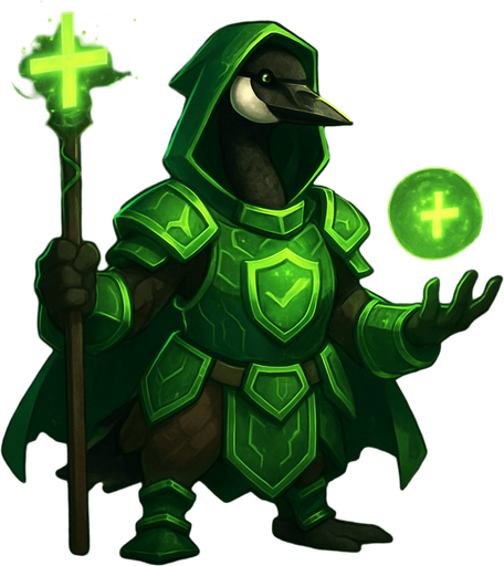 A Canadian Goose in Green Glowing Anti Virus Outfit Armed with anti virus magic.
In-Game asset.  2d