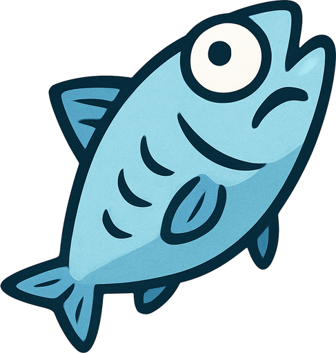 A dumb looking flat fish like a sardine looking up, ice blue color..
In-Game asset.  2d.  High contrast.  No shadows