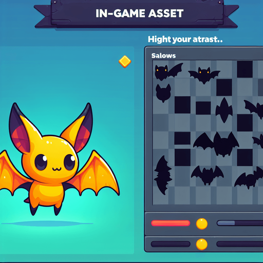 yellow bat.
Single Game Texture. In-Game asset. 2d. Blank background. High contrast. No shadows.