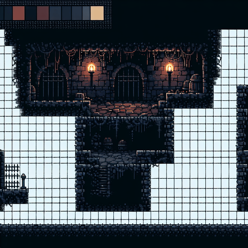 create me a 2d pixel dark dungeon.
Single Game Texture. In-Game asset. 2d. Blank background. High contrast. No shadows.