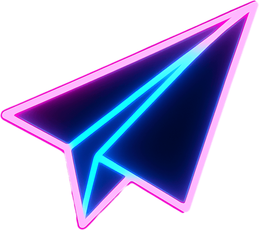 Neon paper airplane.
In-Game asset.  2d.  High contrast.  No shadows