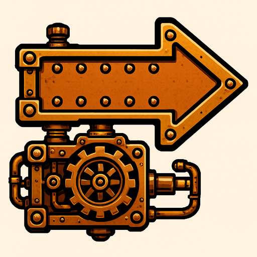 has una flecha de señalizacion en estilo steampunk.
In-Game asset.  2d.  High contrast.  No shadows