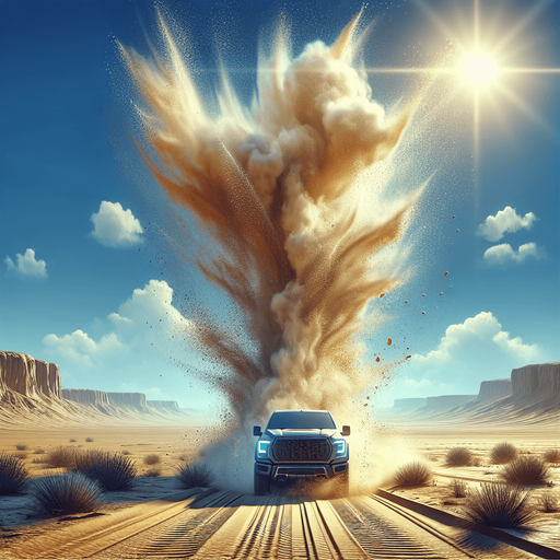 Light bright and transparent vertical Sand cloud in the air behind a vehicle