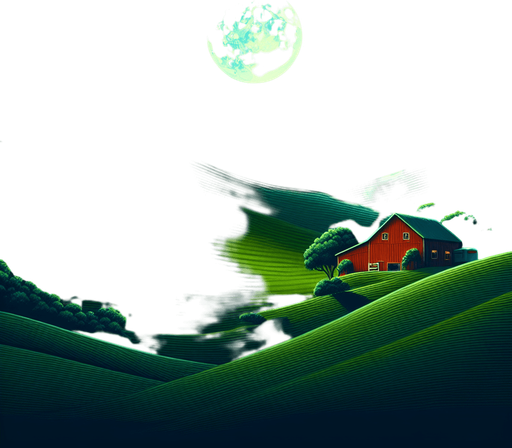 Windows xp hill with a red barn on the top of the hill at night.
Single Game Texture. In-Game asset. 2d. Blank background. High contrast. No shadows.
