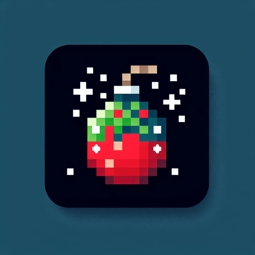 16 bit CHRISTMAS bomb power up icon.
Single Game Texture. In-Game asset. 2d. Blank background. High contrast. No shadows.