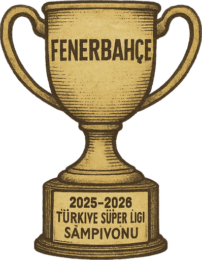 2025 - 2026 Türkiye Süper Ligi Şampiyonu Kupası oluştur , kupanınn üstünde FENERBAHÇE yazsın. soluk renklerde olsun , retro temada olsun 
In-Game asset.  2d.  High contrast.  No shadows