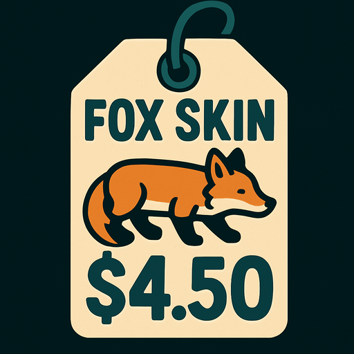 price tag that says fox skin $4.50.
In-Game asset.  2d.  High contrast.  No shadows