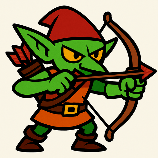archer goblin.
In-Game asset.  2d.  High contrast.  No shadows