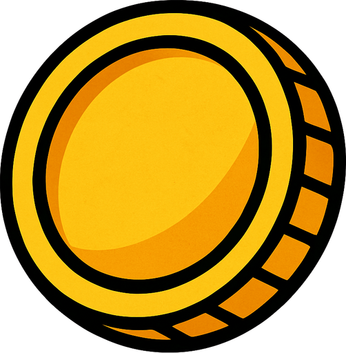 Gold coin, highly stylized, simple, simple without dollar symbol, black outline.
In-Game asset.  2d.  High contrast.  No shadows