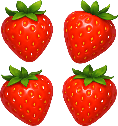 Pack of different strawberry, painted 3D strawberry, without black lines around it!
In-Game asset.  High contrast.  No shadows. 3D