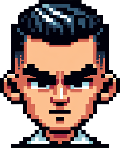 cartoon. 8-bit. cristiano ronaldo face. angry. Single Game Texture. In-Game asset. 2d. Blank background. High contrast. No shadows.
