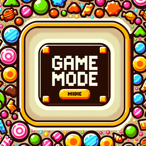scritta game mode con sfondo caramelle.
Single Game Texture. In-Game asset. 2d. Blank background. High contrast. No shadows.
