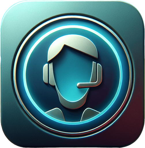 A square app store icon with rounded edges, designed for a Contacts List app with a subtle futuristic touch. The icon features a clean human avatar face in the center, outlined with smooth lines and a soft glow. The avatar is wearing a minimalist headset, hinting at communication functionality. The background is a gradient of deep blue to teal, with faint light effects to suggest a modern and slightly futuristic aesthetic.
Single Game Texture. In-Game asset. 2d. Blank background. High contrast. No shadows.