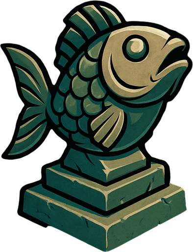 Fish statue.
In-Game asset.  2d.  High contrast.  No shadows
