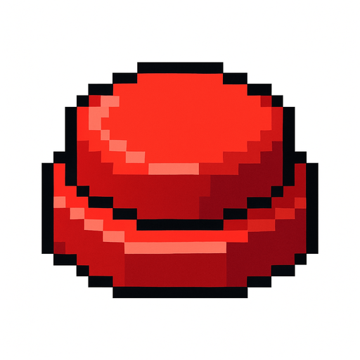 Kırmızı bir pixel art oyun tuşu.
In-Game asset.  2d.  High contrast.  No shadows