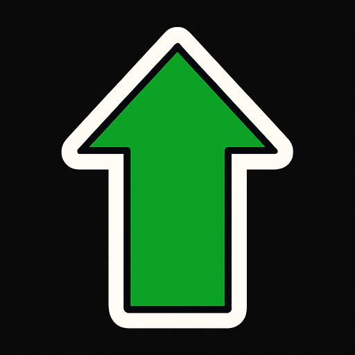 Yukarı yükseltme oku yeşil.
In-Game asset.  2d.  High contrast.  No shadows