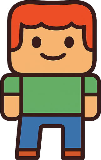 the character has a red hair, green t shirt and blue pant. No background. Transparent background. Blank background. No shadows. 2d. In-Game asset. flat