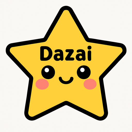 una estrella hermosa con cara kawai que en su frente diga Dazai.
In-Game asset.  2d.  High contrast.  No shadows
