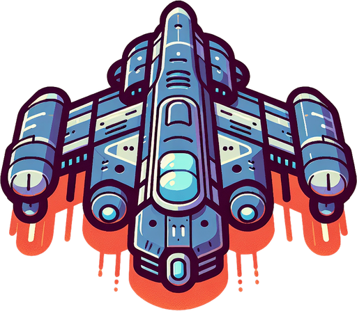Spaceship.
Single Game Texture.  In-Game asset.  2d.  Blank background.  High contrast.  No shadows