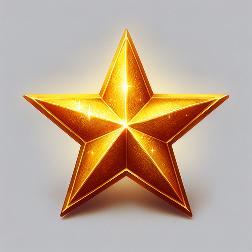 A golden star. Single Game Texture. In-Game asset. 2d. Blank background. High contrast. No shadows.
