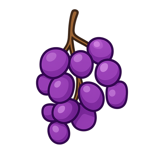 Grape. No background. Transparent background. Blank background. No shadows. 2d. In-Game asset. flat