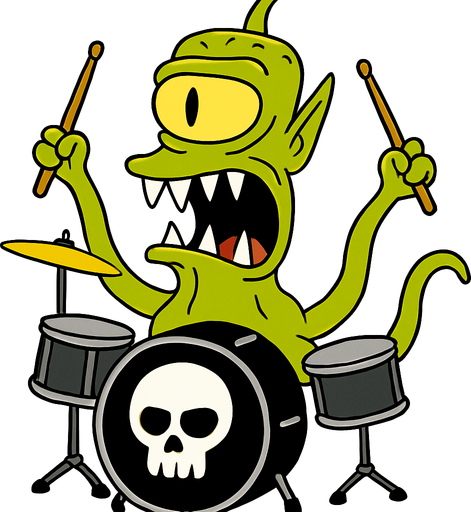 Make my character have drumsticks and be on top of drums and the big drum be black and have a white skull