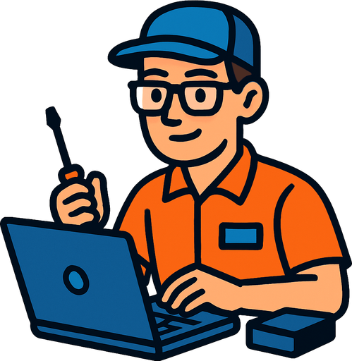 Bilgisayar teknikeri personel.
In-Game asset.  2d.  High contrast.  No shadows