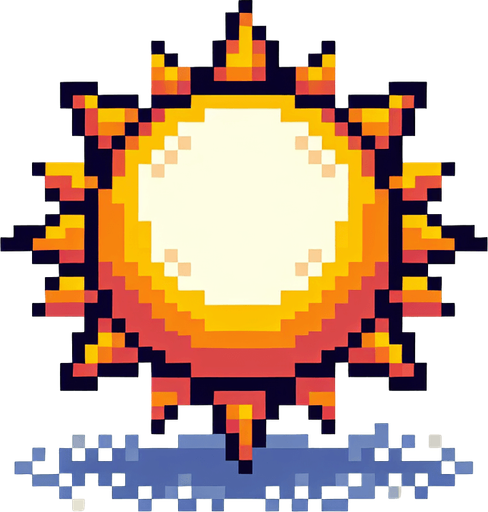 sun pixelart
Single Game Texture. In-Game asset. 2d. Blank background. High contrast. No shadows.