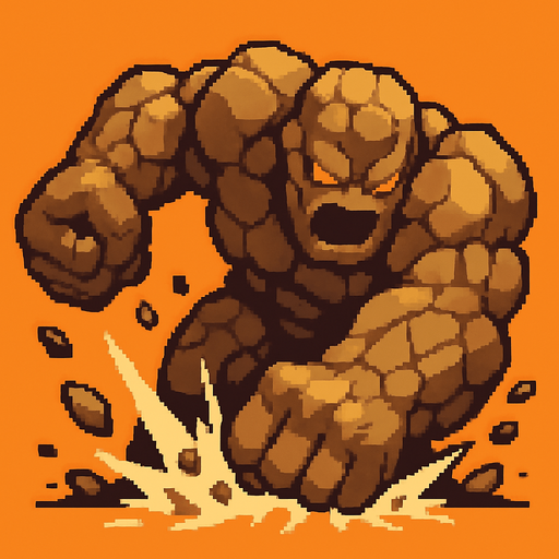 colossus monster, pixel art, punching the ground.
In-Game asset.  2d.  High contrast.  No shadows