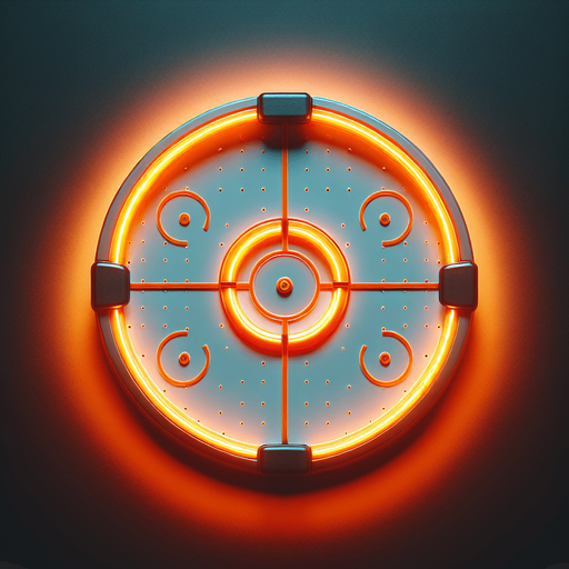Air hockey disk with neon orange lights. top view.
Single Game Texture. In-Game asset. 2d. Blank background. High contrast. No shadows.